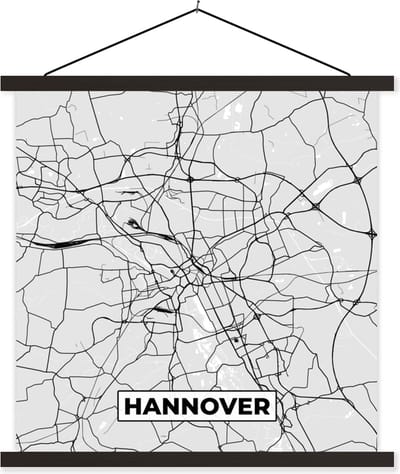 Posterhanger incl. Poster 60x60 cm - Schoolplaat - Duitsland - Stadskaart - Plattegrond - Hannover - Kaart - Textielposter - Zwarte latten - Stadskaart