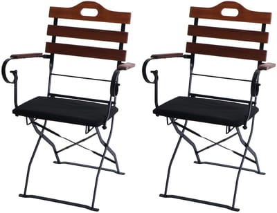 Set van 2 biertuinstoelen MCW-J40, klapstoel tuinstoel, horecakwaliteit acacia ~ bruin, bekleding zwart
