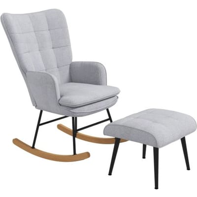 Fauteuil à bascule - MUVOE - Gris clair - Lin - 130 kg - Accoudoirs inclus gris