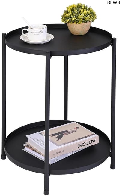 RFWR® Ronde metalen bijzettafel met 2 lagen - veelzijdige en duurzame tafel voor binnen en buiten