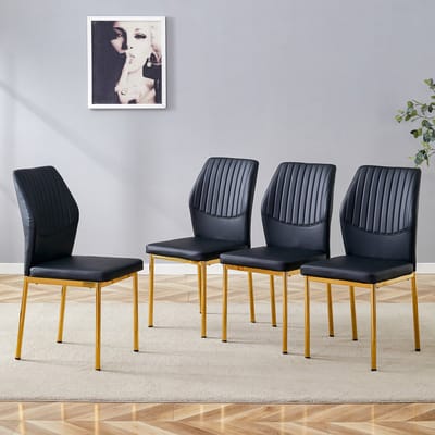 MIVRAY Eetkamerstoelen Set Van 4 - Gestoffeerd Met PU En Gouden Metalen Poten - Voor Eetkamer Of Woonkamer - Zwart Goud