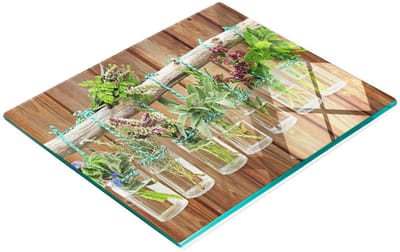 Decoratieve glazen keukensnijplank voor kruiden in potjes 60x52 cm