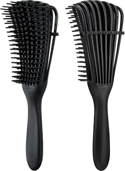 2 Stuks Ontklitborstel - Voor Afro/Afrikaans Haar Textuur 3a tot 4c - Kroes/Golvend/Strak Gekruld/Nat/Droog/Dik/Lang Haar - Knoop Verwijderaar Makkelijk Schoon te Maken - Zwart - 1 Set
