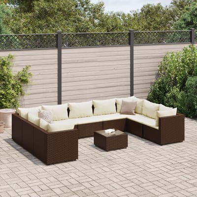 vidaXL - 10-delige - Loungeset - met - kussens - poly - rattan - bruin