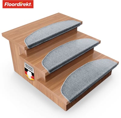 FLOORDIREKT Trapmat London - Zelfklevend & Antislip - Set Van 15 - Lichtgrijs - 23,5 x 65 cm - Halfrond