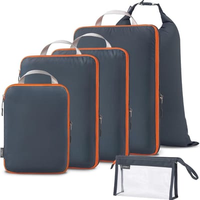 Famanu – Compressie packing cubes – Set van 6 – Ultralicht en ruimtebesparend – Reisorganizers voor handbagage en koffer – Grijs