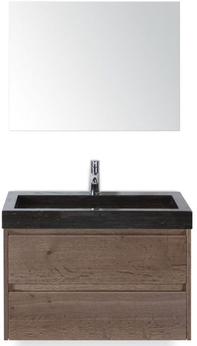 Dante Badmeubelset 80 cm - Tabacco - Wastafel Hardsteen Wit Lucca met Spiegel