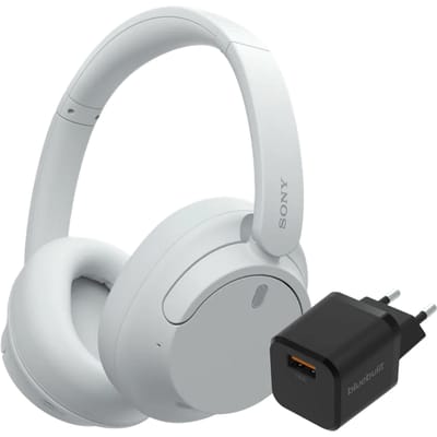 Sony WH-CH720N Wit + BlueBuilt Quick Charge Oplader met Usb A Poort 18W Zwart