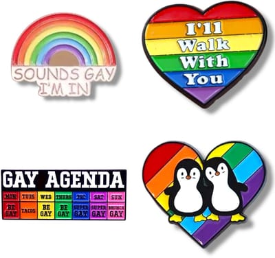 Regenboog Pride Pins – Set van 4 | Inclusief “Sounds Gay I’m In”, “I’ll Walk With You”, “Gay Agenda” & Pinguïn Hart”