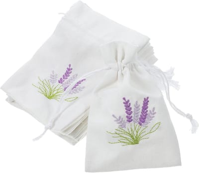 10 stuks lavendel-linnen stoffen zakjes met borduursel en trekkoord voor geur - Natuurlijke lavendelgeur - Decoratieve zakjes voor geurverspreiding