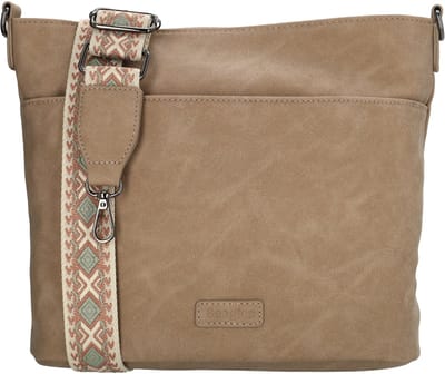 Beagles Malaga Schoudertas - Twee Ritsvakken - Kleurrijke Schouderband - Voorvak - Achtervak - Dames - Afneembaar - Crossbody - Tas - Lichttaupe