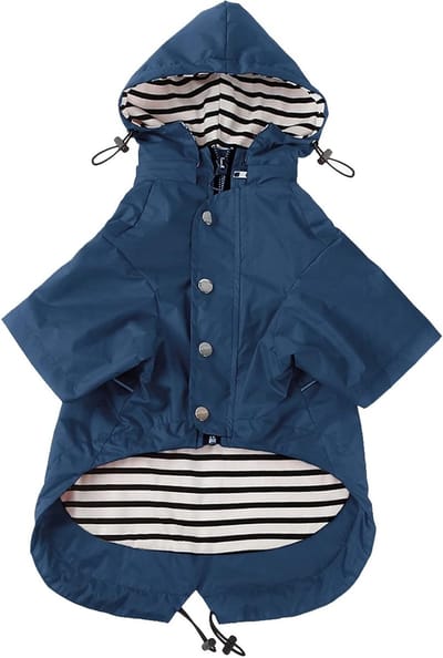 Hondenregenjas met Rits en Reflecterende Knopen, Waterafstotend en Verstelbaar, Verwijderbare Kap, Stijlvolle Premium Regenjassen voor Honden - Maten XS tot XXL Beschikbaar - Donkerblauw - Medium