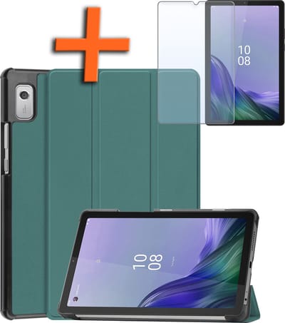 Hoesje - Geschikt voor Lenovo Tab M9 - Met Screenprotector - Trifold Bookcase - Hard Cover - Hardcover Book Case - Tablet Hoes - Donkergroen