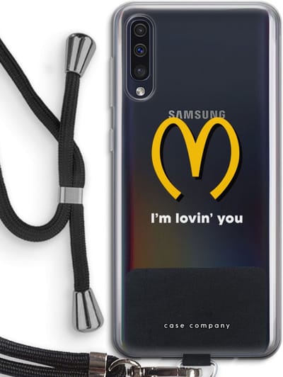 Case Company® - Hoesje met koord geschikt voor Samsung Galaxy A50 hoesje met Koord - I'm lovin' you - Telefoonhoesje met Zwart Koord - Bescherming aan alle Kanten en Over de Schermrand