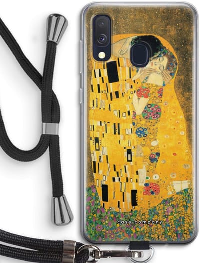 Case Company® - Hoesje met koord geschikt voor Samsung Galaxy A40 hoesje met Koord - Der Kuss - Telefoonhoesje met Zwart Koord - Bescherming aan alle Kanten en Over de Schermrand