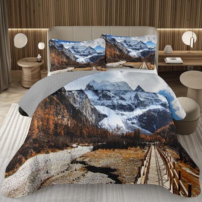 Boom Sprei Natuur Landschap Spreien voor Jongens Meisjes Omkeerbare Grijze Spreiset Modern Abstracte Kunst Gewatteerde Beddengoed Queen US Twin 173x228cm