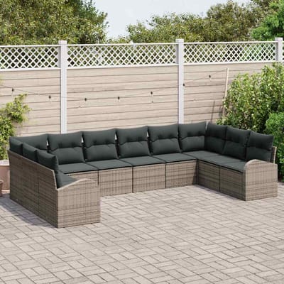 vidaXL Tuinbank Set met kussen met opslag 10 pcs Grijs poly rattan
