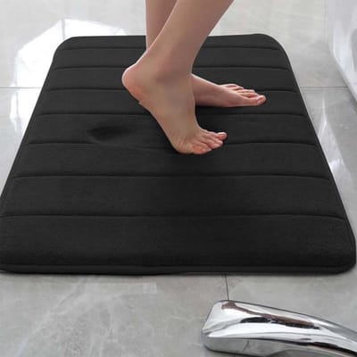 Badmat Traagschuim - Vloertapijt Zacht - Badkamer Comfort - Extra Sneldrogend - 100 x 200 cm - Zwart