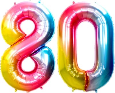 Ballon Cijfer 80 Jaar Regenboog Helium Ballonnen Verjaardag Versiering Cijfer Ballon Feest Versiering Met Rietje - 86Cm