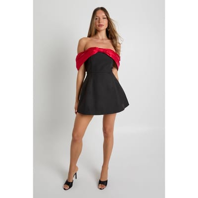 boohoo Dames Taffeta Contrasterende Strik Mini-jurk | Red | Maat: 8