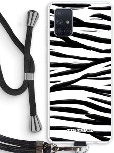 Case Company® - Hoesje met koord geschikt voor Samsung Galaxy A71 hoesje met Koord - Zebra pattern - Telefoonhoesje met Zwart Koord - Bescherming aan alle Kanten en Over de Schermrand