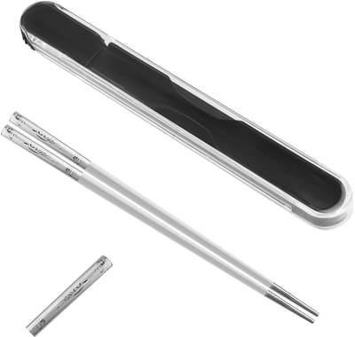 Eetstokjes van roestvrij staal, herbruikbare metalen eetstokjes, roestvrij stalen eetstokjes met pull design etui, lasergegraveerde eetstokjes, voor school, thuis, kantoor en outdoor