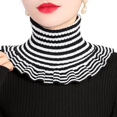 Elegante Gestreepte Gebreide Valse Kraag – Zachte & Warme Winter Sjaal voor Dames – Elastische Pullover Collarsjaal – Modieuze Koreaanse Stijl – Zwart & Wit – Comfortabele Halsbeschermer voor Koude Dagen