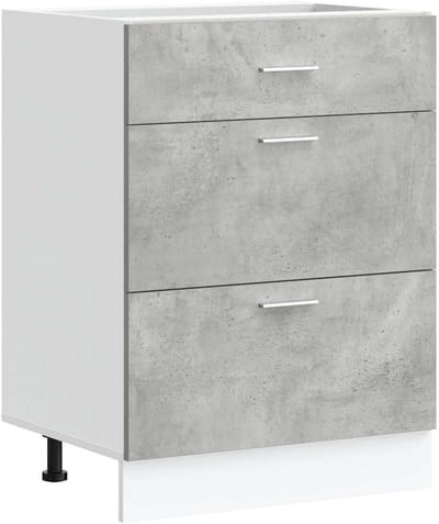 Keukenonderkast betongrijs met lade en opbergvakken - 60x46x81,5 cm - houtmateriaal - verstelbare poten