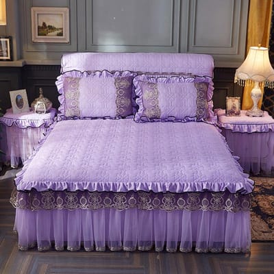 Luxe Kant Verdikte Sprei Effen kleur Huis Bedrok met Kussensloop Hoeslaken rok Borduurwerk Europese stijl Spreien 150x200cm 3pcs