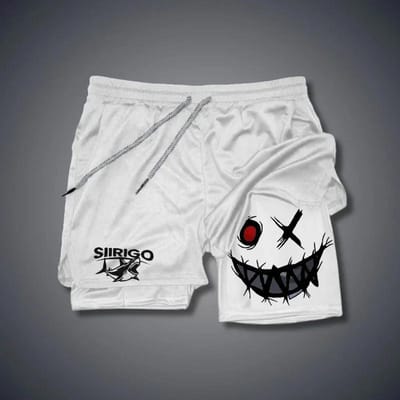 Zomervakantie Heren Smiley Face Bedrukte Shorts Dubbellaags Fitness Vakantie Casual Strand Casual Broek 3XL