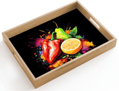 Dienblad hout 40x30 cm - Schootdienblad - Paprika - Peer - Citroen - Graffiti - Verf - Abstract - Borrelplank rechthoek - Plateau dienbladen