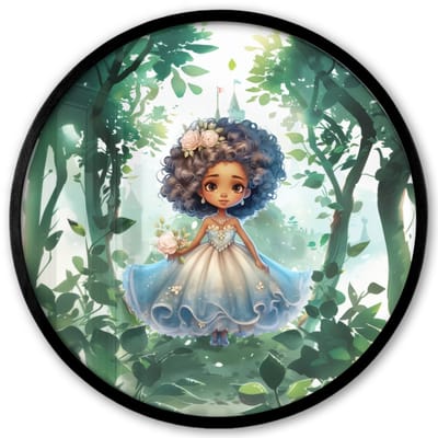 Poster in lijst Rond - Fotolijst 40x40 cm - Posters - Prinses - Kasteel - Meiden - Bloemen - Ronde posterlijst zwart - Decoratie - Wanddecoratie woonkamer - Muurdecoratie slaapkamer