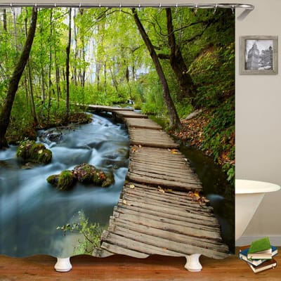 Hoge Kwaliteit Wasbaar Douchegordijn Natuurlandschap 3D Waterdichte Stof Badkamer Decor Groot 240X180 Bedrukt Douchegordijn W120xH180cm
