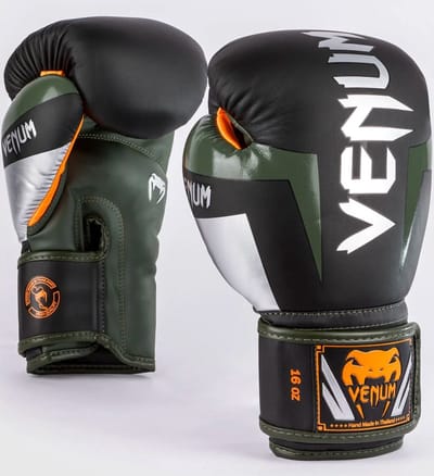 Venum Elite bokshandschoenen Zwart Zilver Khaki 12 OZ