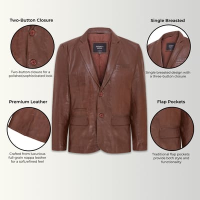 Heren Bruin Slim Leren Italiaanse Blazer Jas-Somero