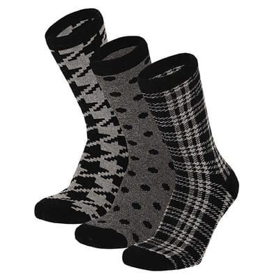 Apollo - Badstof dames sokken - Multi Zwart - 6 Pak - Maat 36/41 - Uniek motief - Warme sokken dames - Sokken dames - Wintersokken dames - warme sokken dames