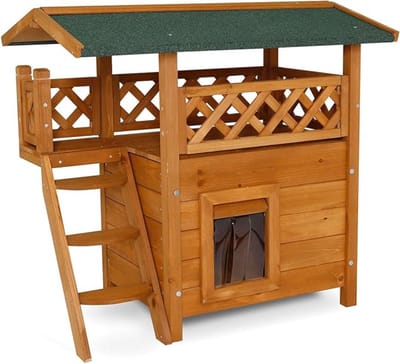 Kattenren - Kattenhuis - Kattenverblijf buiten - Bruin - Kattenhuis voor buiten - Kattenhuisje buiten - Kattenhok buiten