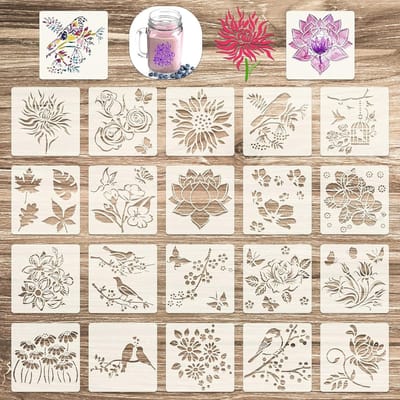Set van 20 Herbruikbare Sjablonen voor Bloemen en Vogels - Ideaal voor Houtschilderen, DIY Projecten en Decoratie in Lente en Zomer