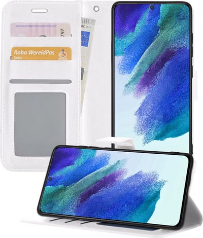 Hoesje - Geschikt voor Samsung Galaxy S21 FE - Luxe Bookcase - Walletcase Hoes - Portemonnee - Cover - Telefoonhoes - Wit