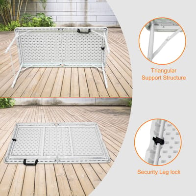MIVRAY Campingtafel - Opvouwbaar En In Hoogte Verstelbaar Met Handgreep - Voor Kamperen En Feesten - Kunststof En IJzer - Wit - 125x61 Cm
