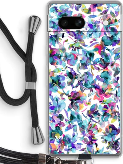 Case Company® - Hoesje met koord geschikt voor Google Pixel 7A hoesje met Koord - Hibiscus Flowers - Telefoonhoesje met Zwart Koord - Bescherming aan alle Kanten en Over de Schermrand
