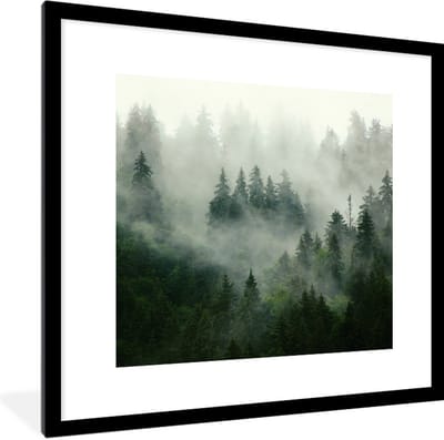Fotolijst incl. Poster - Bos - Mist - Bomen - Natuur - 40x40 cm - Posterlijst