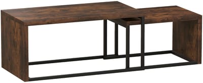 Merax 2 Delige Set Salontafels Zwart Bruin Industrieel Hout Metaal Bijzettafel