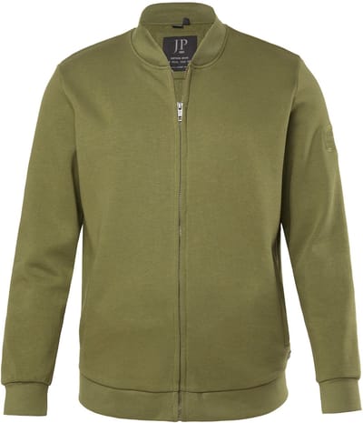 JP 1880 - Heren - sweatvest blouson collegekraag rits tot 8XL - Donkerolijf - Maat 3XL