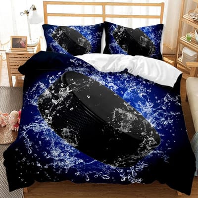 Housse de Couette Set Hockey sur Glace Jeu de Balle Polyester Housse de Couette Pour Enfants Garçons Adolescents Sports Européens Hobby Activité Jeux Compétitifs EU single(135x200cm)