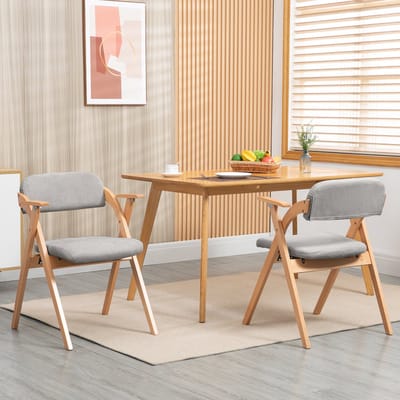 MIVRAY Klapstoelen - Opvouwbaar Met Armleuningen En Gestoffeerde Zitting - Set Van 2 Voor Eetkamer En Feest - Grijs Hout