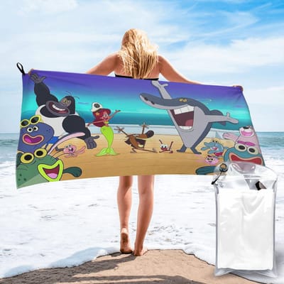 Zig & Sharko Cartoons Kinder Strandlaken Zacht Microvezel Sneldrogend Absorberend Snelle Handdoeken Voor Zwemmen W30*H60(CM) beige