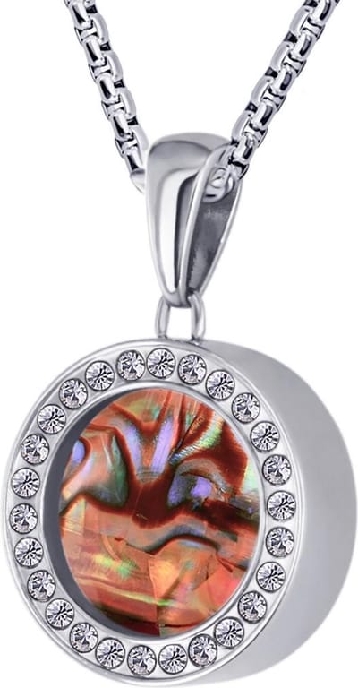 Quiges 12mm Mini Munt Hanger Zilverkleurig RVS Glans met Schelp Parelmoer Rood Munt en Box Ketting Ankerketting 42-46cm