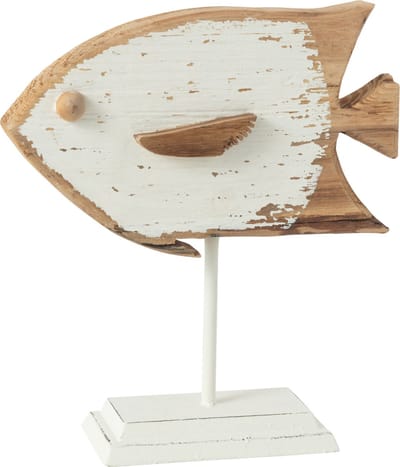 J-Line decoratie Vis Boli - ijzer/sparhout - wit/naturel - small