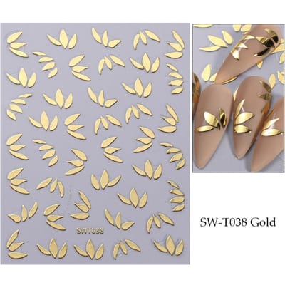 1 vel Metallic Leaf Design Nail Art Stickers Gouden patroon Lenteblaadje Nail Art Decals voor Nail Art decoratie goud